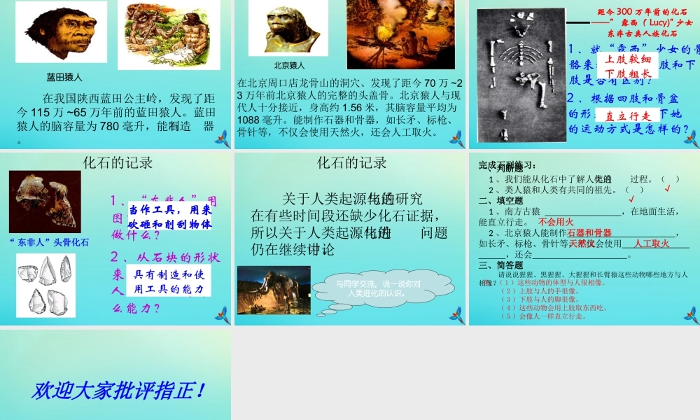 六年级科学下册 第1单元 生物的进化 1.3 人类的起源课件 （新版）湘科版-人教版小学六年级下册自然科学课件