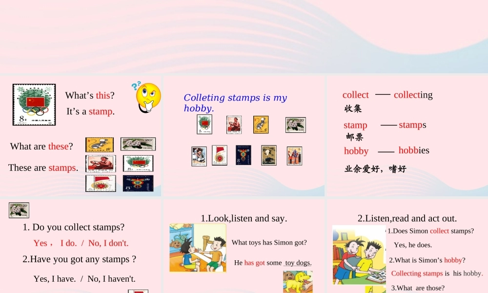 六年级英语上册 Module 3 Unit 1 collecting stamps is my hobby课件  外研版（三起）-外研版小学六年级上册英语课件