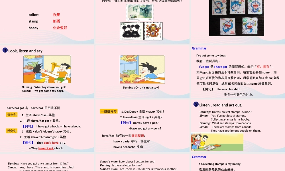 六年级英语上册 Module 3 Unit 1 Collecting stamps is my hobby课件