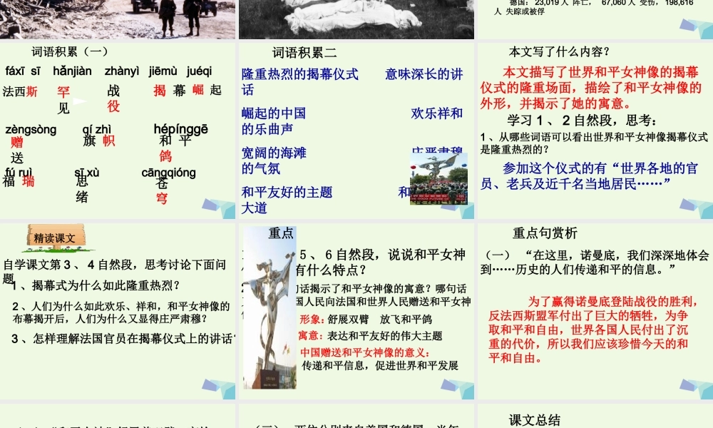 六年级语文上册 和平女神像课件1 湘教版-湘教版小学六年级上册语文课件