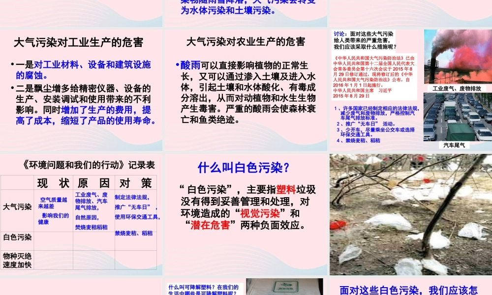 六年级科学下册 第四单元 环境和我们 8《环境问题和我们的行动》课件 教科版-教科版小学六年级下册自然科学课件