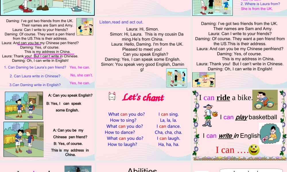 六年级英语上册 Module 5 Unit 1 Can you be my Chinese pen friend课件  外研版（三起）-外研版小学六年级上册英语课件