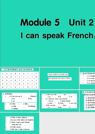 六年级英语上册 Module 5 Unit 2 I can speak French作业课件 外研版（三起）-外研版小学六年级上册英语课件