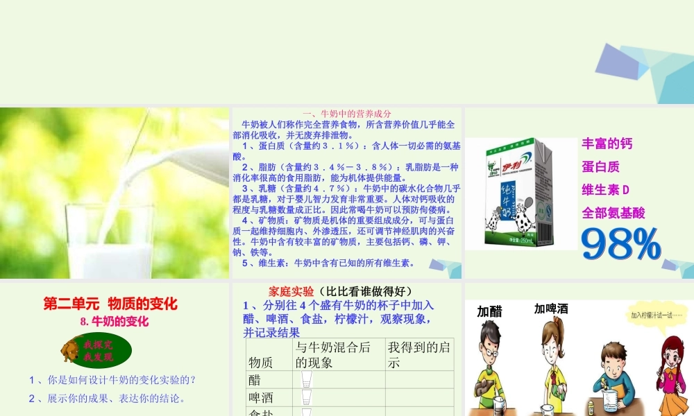 六年级科学上册 牛奶的变化课件3 青岛版-青岛版小学六年级上册自然科学课件