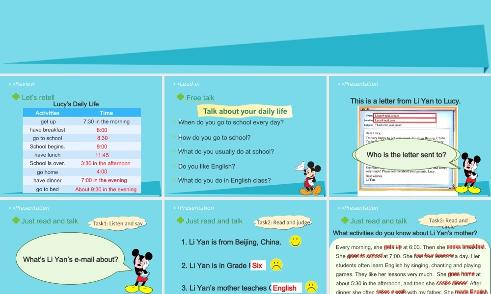 六年级英语上册 Unit 1 I go to school at 8：00（Lesson3）教学课件 人教精通版-人教版小学六年级上册英语课件
