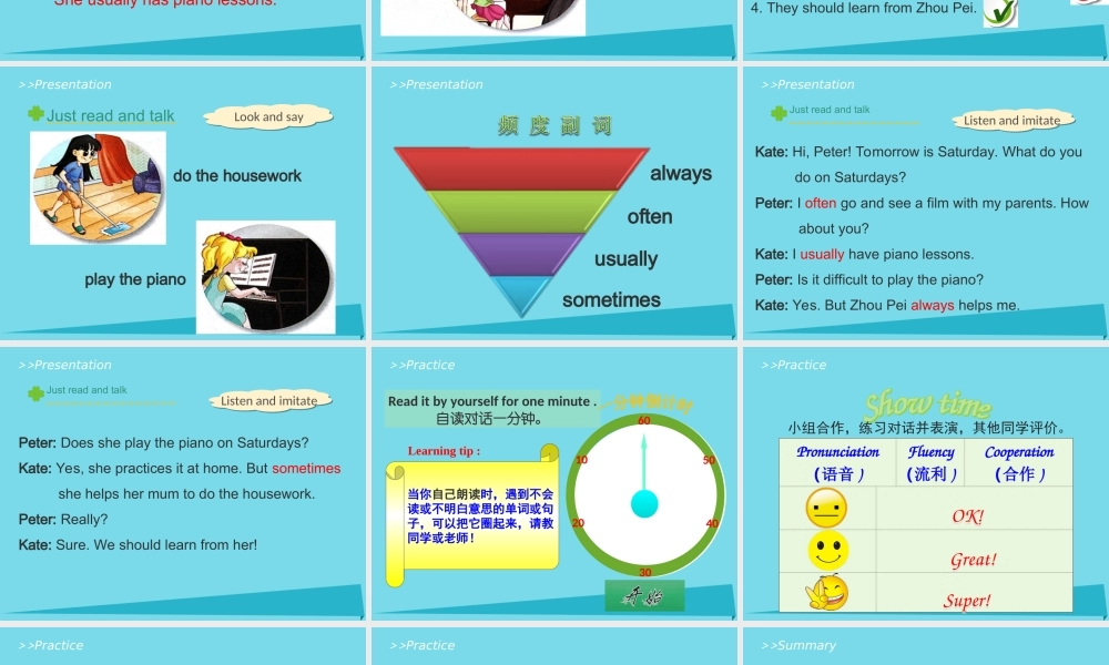 六年级英语上册 Unit 1 I go to school at 8：00（Lesson5）教学课件 人教精通版-人教版小学六年级上册英语课件