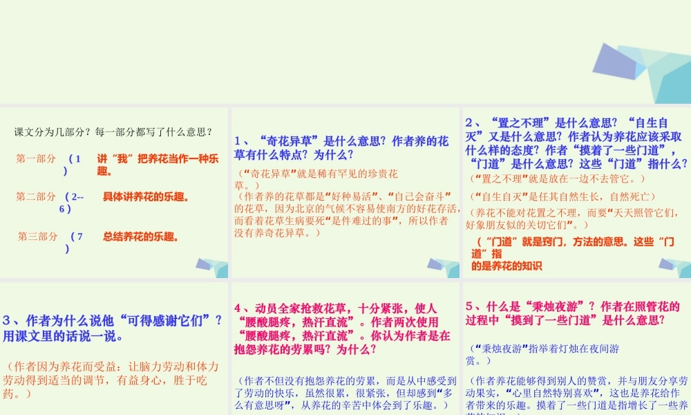 六年级语文上册 养花课件3 鄂教版-鄂教版小学六年级上册语文课件