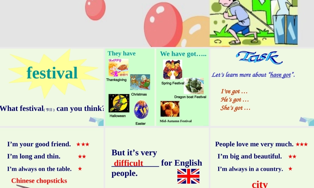 六年级英语上册 Unit 1 I’ve got some Chinese chopsticks课件2 外研版（一起）-外研版小学六年级上册英语课件