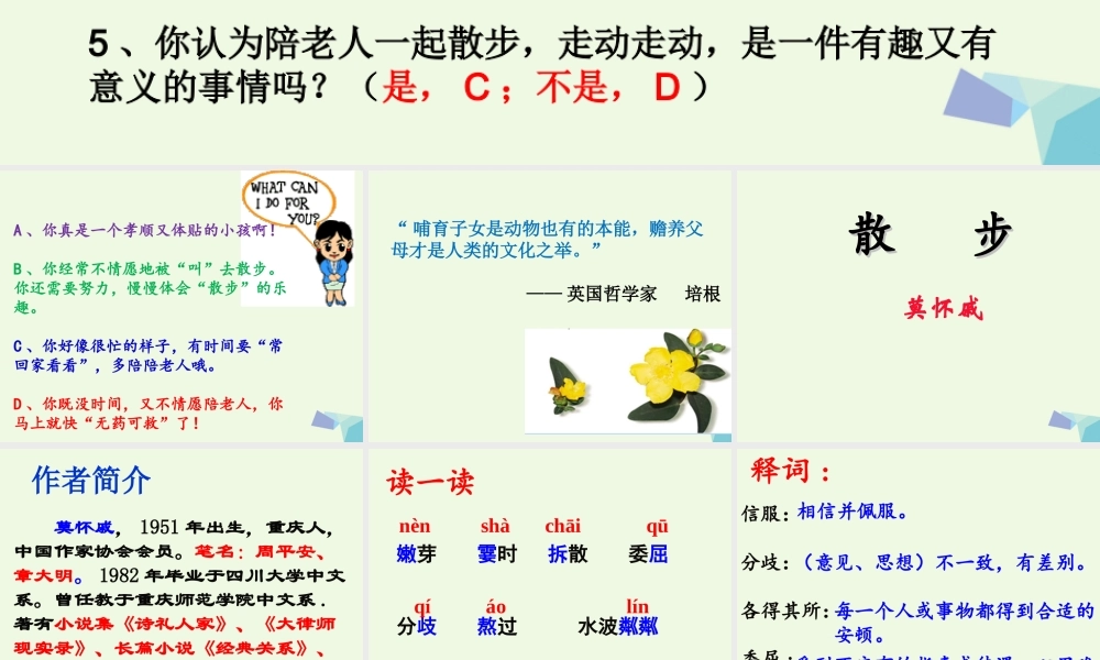 六年级语文上册 第10课 散步课件1 鲁教版-鲁教版小学六年级上册语文课件