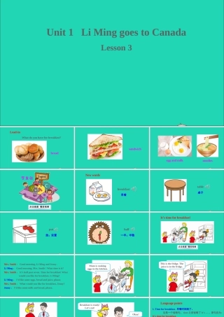 六年级英语上册 Unit 1 Li Ming Goes to Canada Lesson 3 Making Breakfast课件+素材 冀教版（三起）
