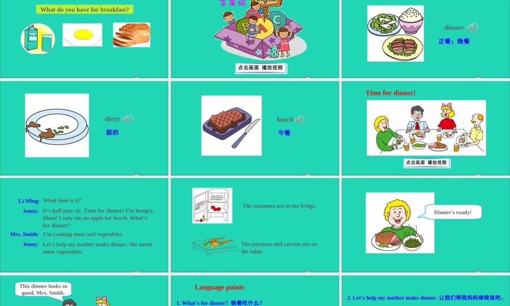 六年级英语上册 Unit 1 Li Ming Goes to Canada Lesson 4 Making Dinner课件+素材 冀教版（三起）