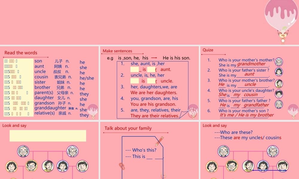 六年级英语上册 Unit 1 Family and relatives课件2 牛津上海版（一起）-牛津上海版小学六年级上册英语课件