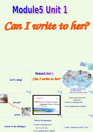 六年级英语上册 Unit 1 Unit 1 Can I write to her课件2 外研版（一起）-外研版小学六年级上册英语课件