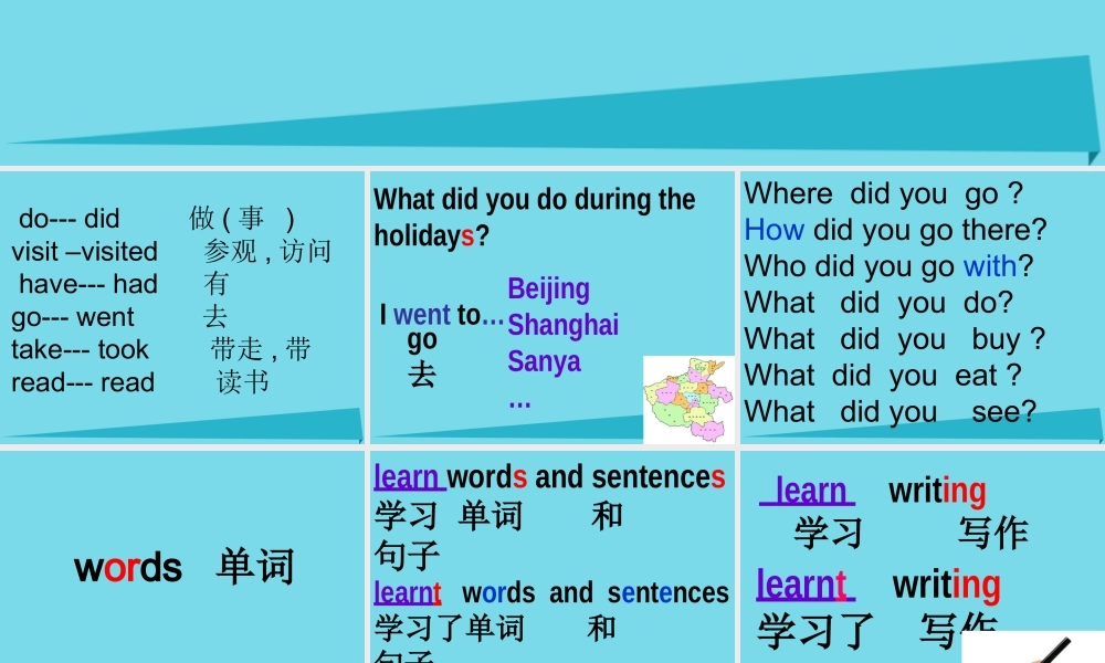 六年级英语上册 Unit 1 What did you do during the holidays课件4 湘少版-湘少版小学六年级上册英语课件