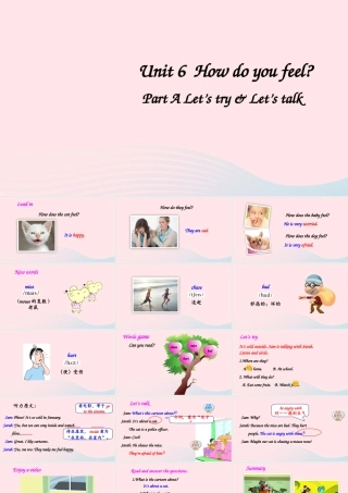 六年级英语上册 Unit 6 How do you feel Part A 第2课时备用课件+素材 人教PEP版