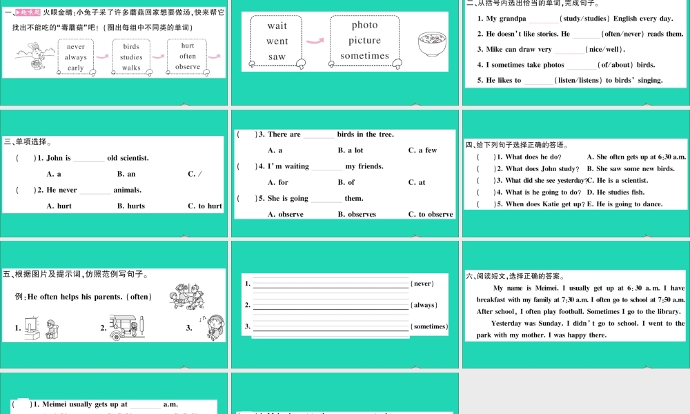 六年级英语上册 Unit 2 Katie always gets up early第二课时作业课件 湘少版（三起）-湘少版小学六年级上册英语课件
