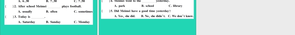 六年级英语上册 Unit 2 Katie always gets up early第二课时作业课件 湘少版（三起）-湘少版小学六年级上册英语课件