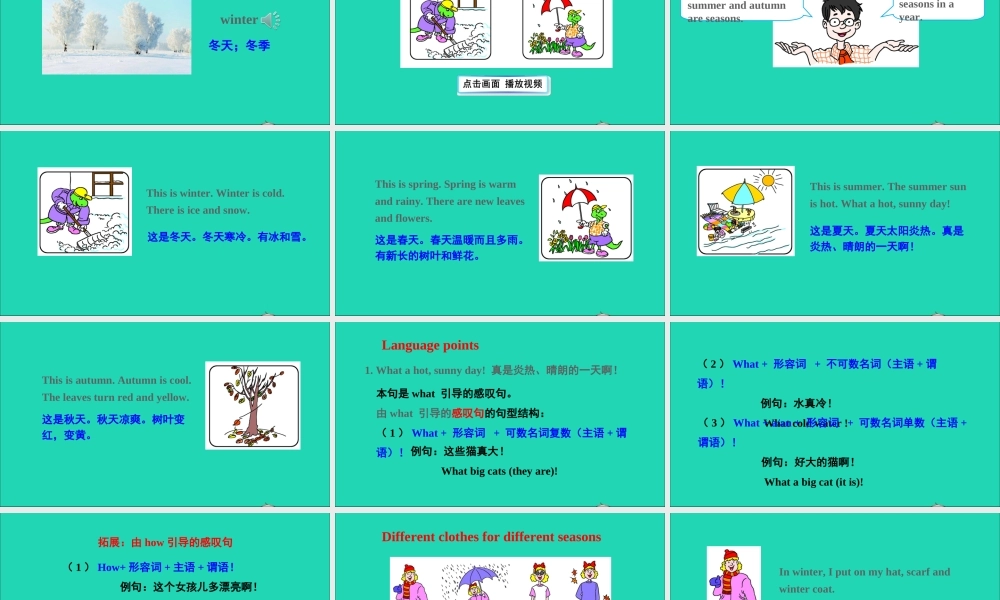 六年级英语上册 Unit 3 Winter in canada Lesson 13 Seasons课件+素材 冀教版（三起）