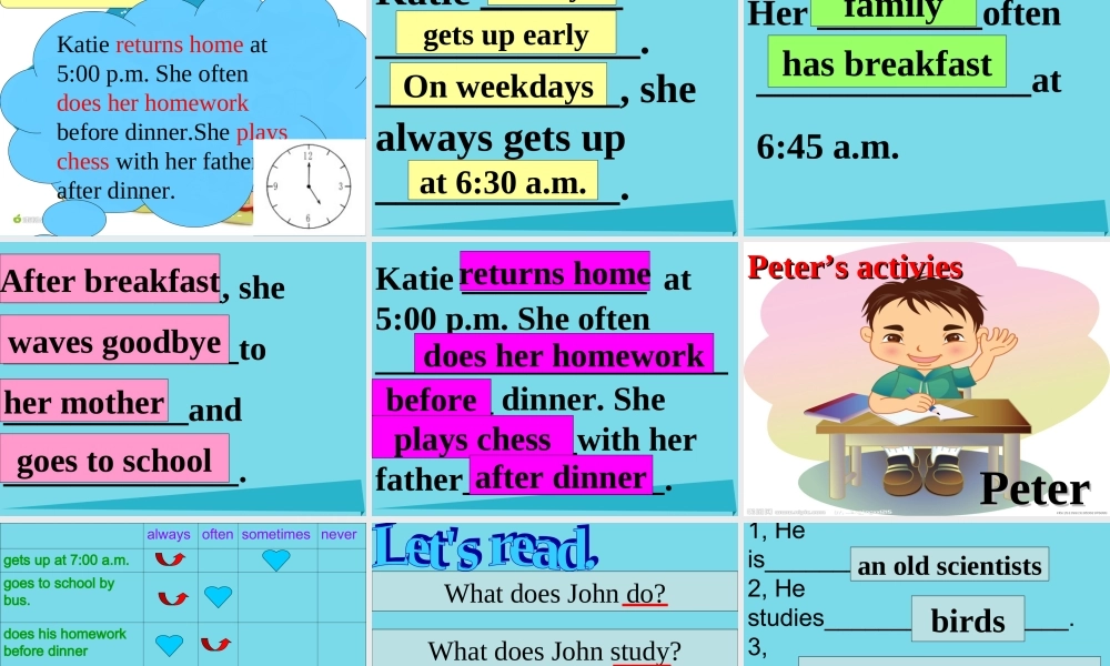 六年级英语上册 Unit 2 Katie always gets up early课件2 湘少版-湘少版小学六年级上册英语课件