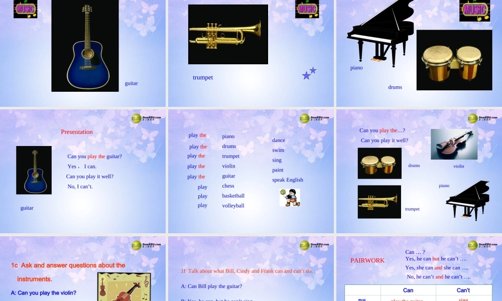 六年级英语下册 Unit 3 Can you play the guitar Section AB课件 鲁教版五四制