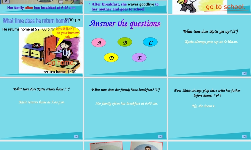 六年级英语上册 Unit 2 Katie always gets up early课件7 湘少版-湘少版小学六年级上册英语课件