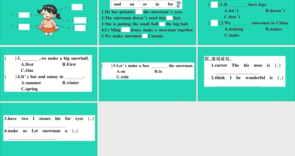 六年级英语上册 Unit 3 Winter in canada Lesson 15 Winter Fun作业课件 冀教版（三起）-冀教版小学六年级上册英语课件