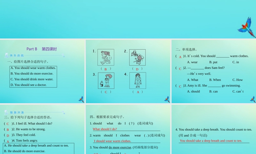 六年级英语上册 Unit 6 How do you feel Part B（第4课时）练习课件 人教PEP版-人教PEP小学六年级上册英语课件