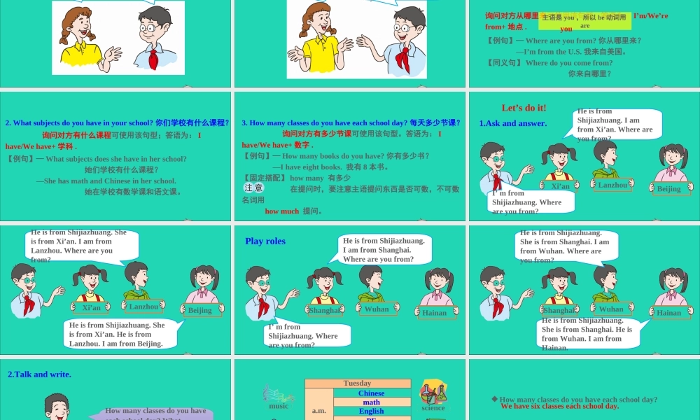 六年级英语上册 Unit 2 School in Canada Lesson 8 Li Ming Meets Jenny's class课件+素材 冀教版（三起）