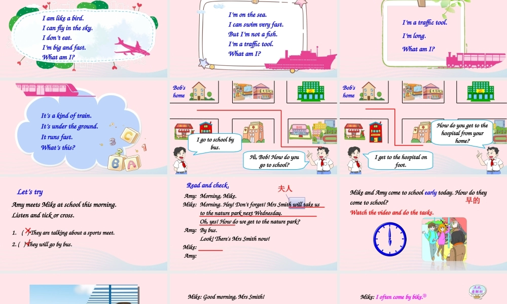 六年级英语上册 Unit 2 Ways to go to school Part A 第2课时备用课件+素材 人教PEP版