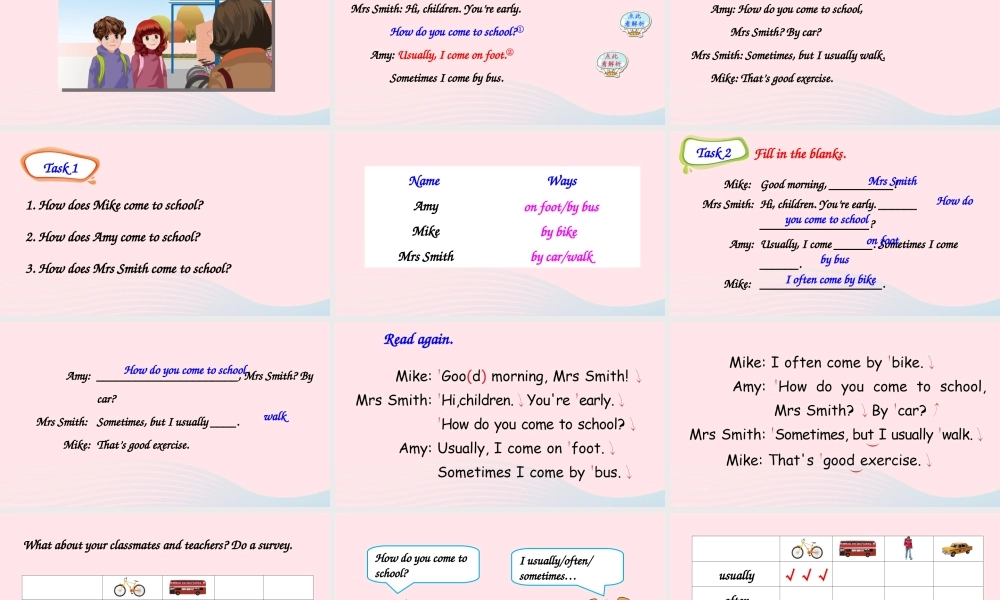 六年级英语上册 Unit 2 Ways to go to school Part A 第2课时备用课件+素材 人教PEP版