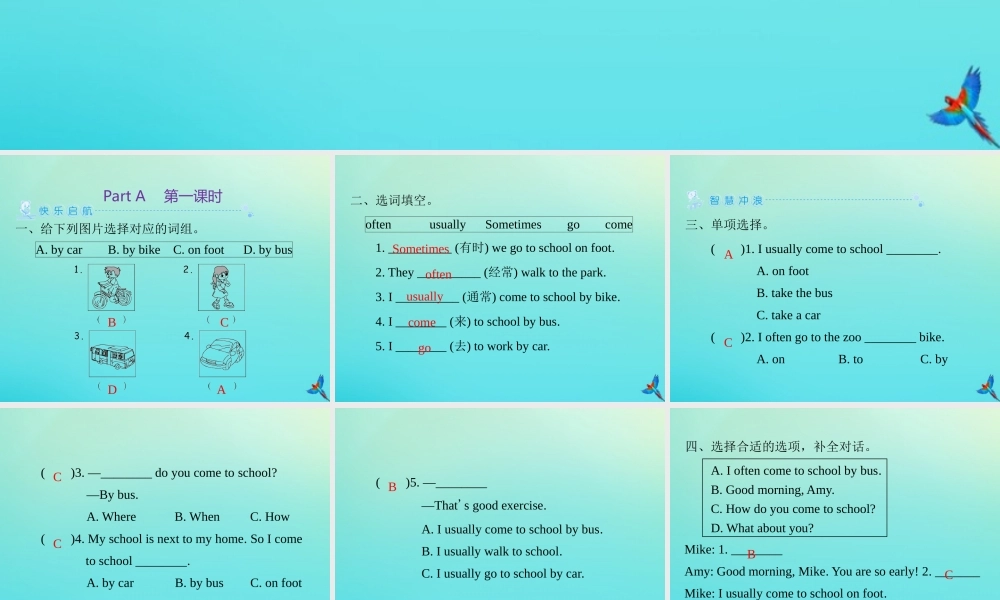 六年级英语上册 Unit 2 Ways to go to school Part A（第1课时）练习课件 人教PEP版-人教PEP小学六年级上册英语课件