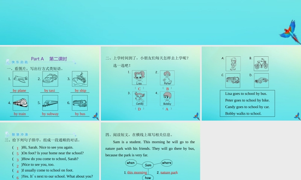 六年级英语上册 Unit 2 Ways to go to school Part A（第2课时）练习课件 人教PEP版-人教PEP小学六年级上册英语课件