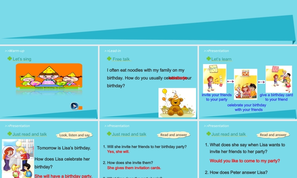 六年级英语上册 Unit 3 Would you like to come to my birthday party（Lesson 13）教学课件 人教精通版-人教版小学六年级上册英语课件