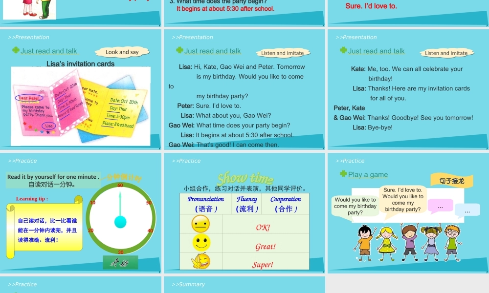 六年级英语上册 Unit 3 Would you like to come to my birthday party（Lesson 13）教学课件 人教精通版-人教版小学六年级上册英语课件