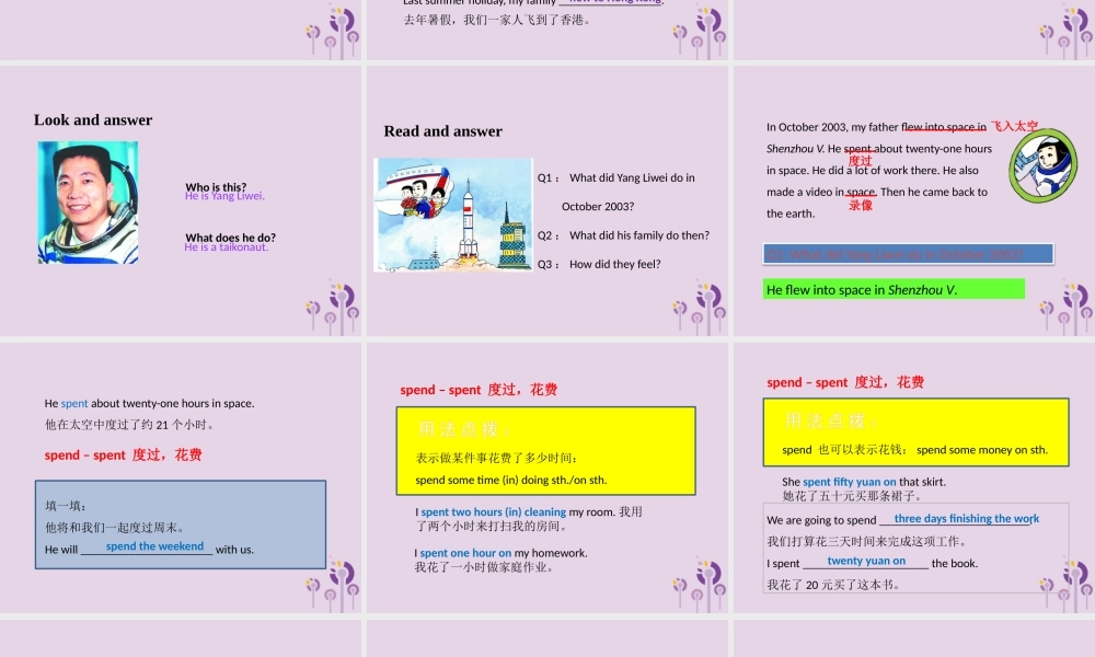 六年级英语下册 Module 7 Unit 1 He spend about twenty-one hours in space课件 外研版（三起）-外研版小学六年级下册英语课件