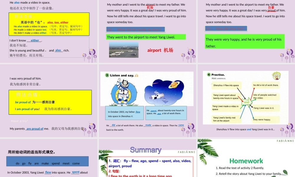 六年级英语下册 Module 7 Unit 1 He spend about twenty-one hours in space课件 外研版（三起）-外研版小学六年级下册英语课件