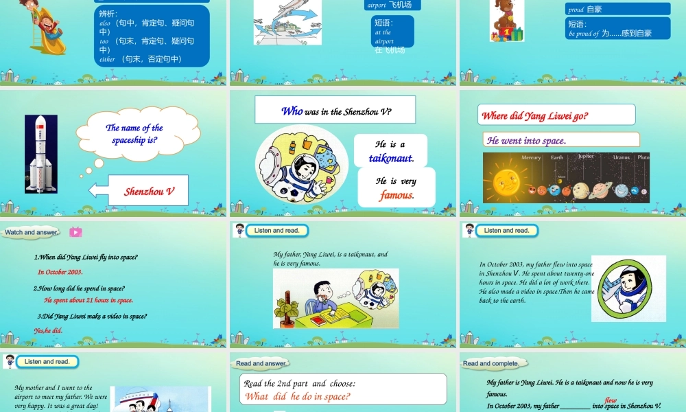 六年级英语下册 Module 7 Unit 1 He spent about twenty-one hours in space课件 外研版（三起）-外研版小学六年级下册英语课件