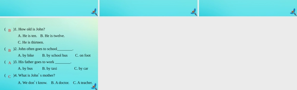 六年级英语上册 Unit 2 Ways to go to school Part B周末自主作业练习课件 人教PEP版-人教PEP小学六年级上册英语课件