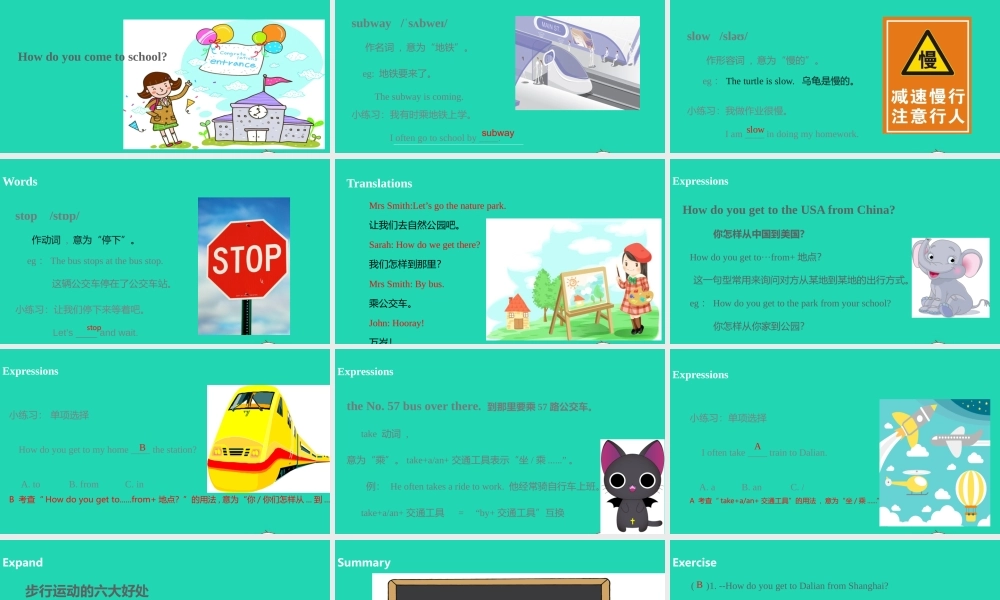 六年级英语上册 Unit 2 Ways to go to school（第2课时）课件 人教PEP版-人教PEP小学六年级上册英语课件