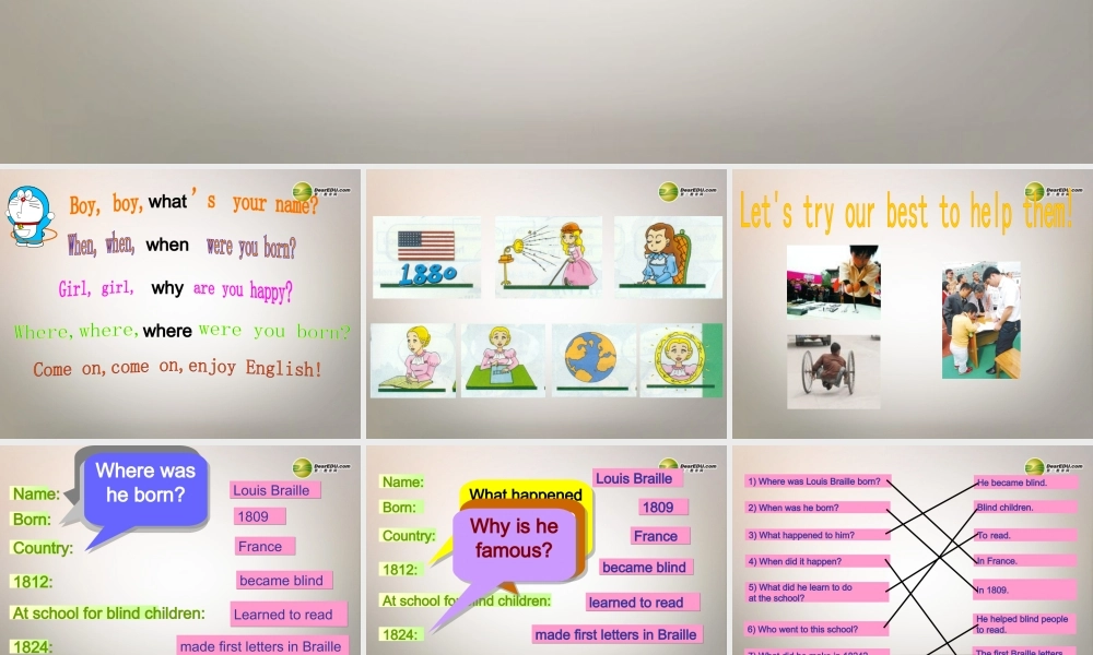 六年级英语下册 Module 8 Unit 2 His name was Louis Braille课件（1） 外研版（三起）