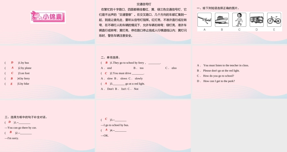 六年级英语上册 Unit 2 Ways to go to schoolPart B第三课时作业课件 人教PEP版-人教PEP小学六年级上册英语课件