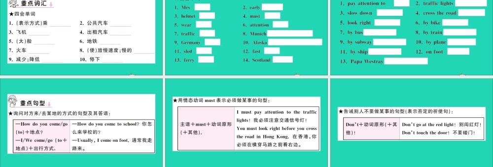 六年级英语上册 Unit 2 Ways to go to school单元知识梳理课件 人教PEP-人教PEP小学六年级上册英语课件