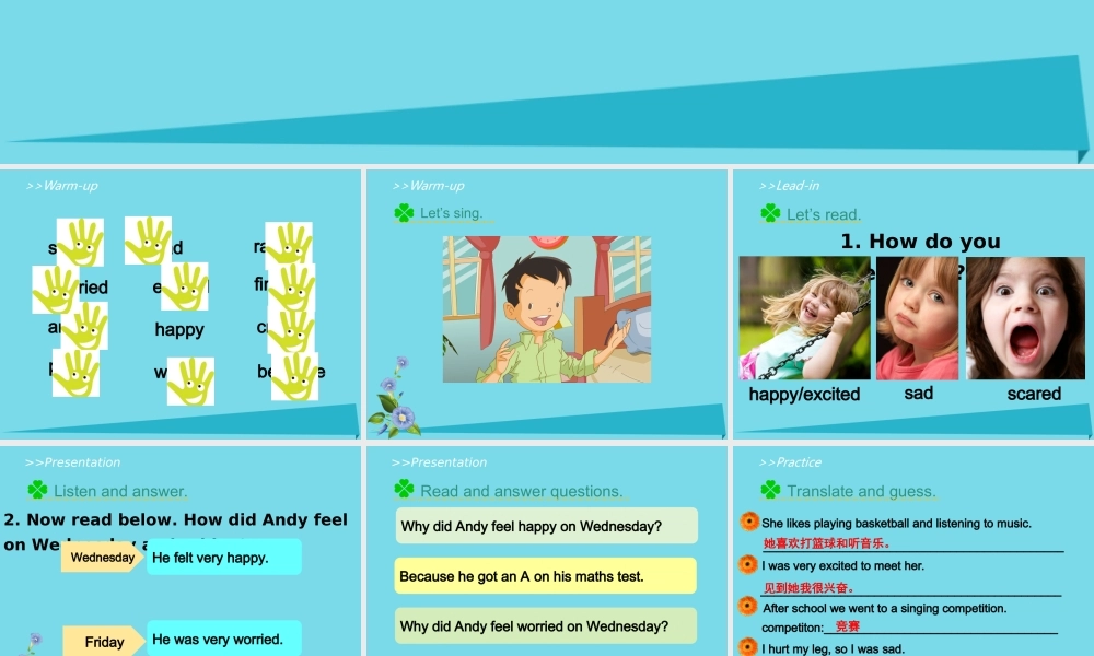 六年级英语上册 Unit 4 Feelings（Lesson 3）课件 人教新起点-人教新起点小学六年级上册英语课件