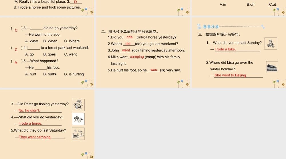 六年级英语下册 Unit 3 Where did you go Part A习题课件 人教PEP版-人教PEP小学六年级下册英语课件