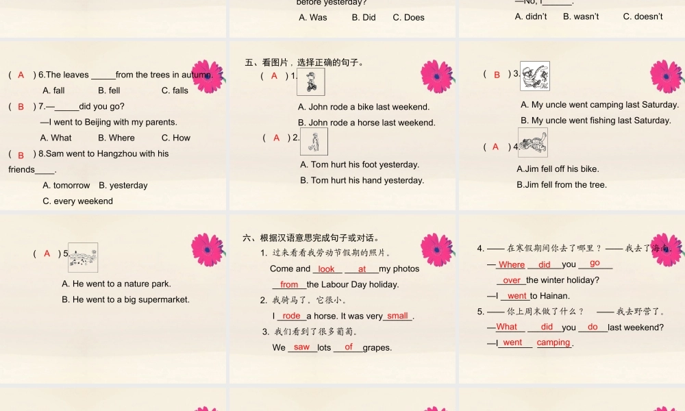 六年级英语下册 Unit 3 Where did you go Part A周末自主作业习题课件 人教PEP版-人教PEP小学六年级下册英语课件