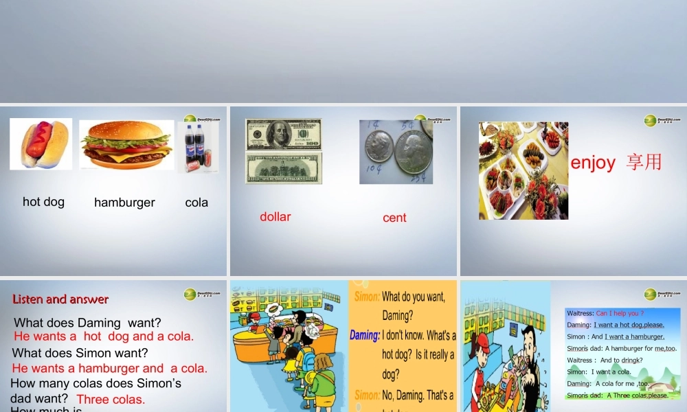 六年级英语下册 Module1 Unit 1 I want a hot dog, please课件（1） 外研版