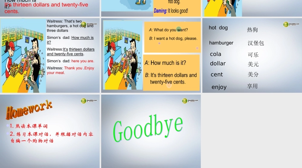 六年级英语下册 Module1 Unit 1 I want a hot dog, please课件（1） 外研版