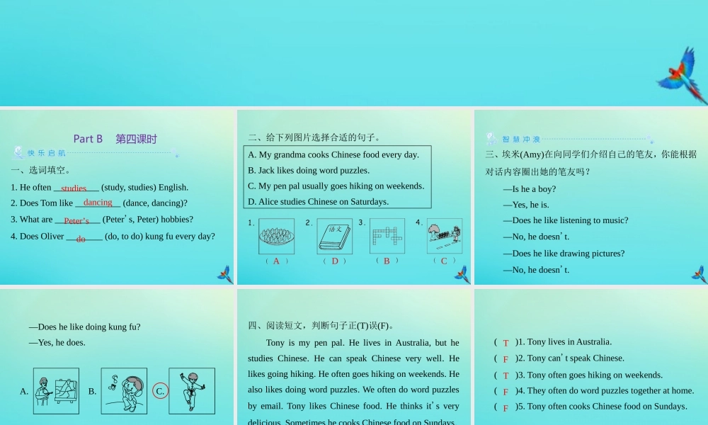 六年级英语上册 Unit 4 I have a pen pal Part B（第4课时）练习课件 人教PEP版-人教PEP小学六年级上册英语课件