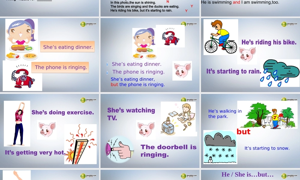 六年级英语下册 Module5 Unit 2 He`s riding his bike,but it`s startint to rain课件（1） 外研版