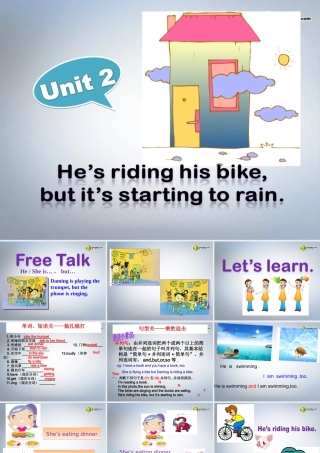 六年级英语下册 Module5 Unit 2 He`s riding his bike,but it`s startint to rain课件（1） 外研版